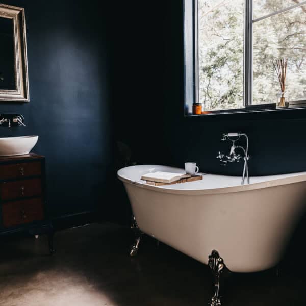 Blue bathroom bath view